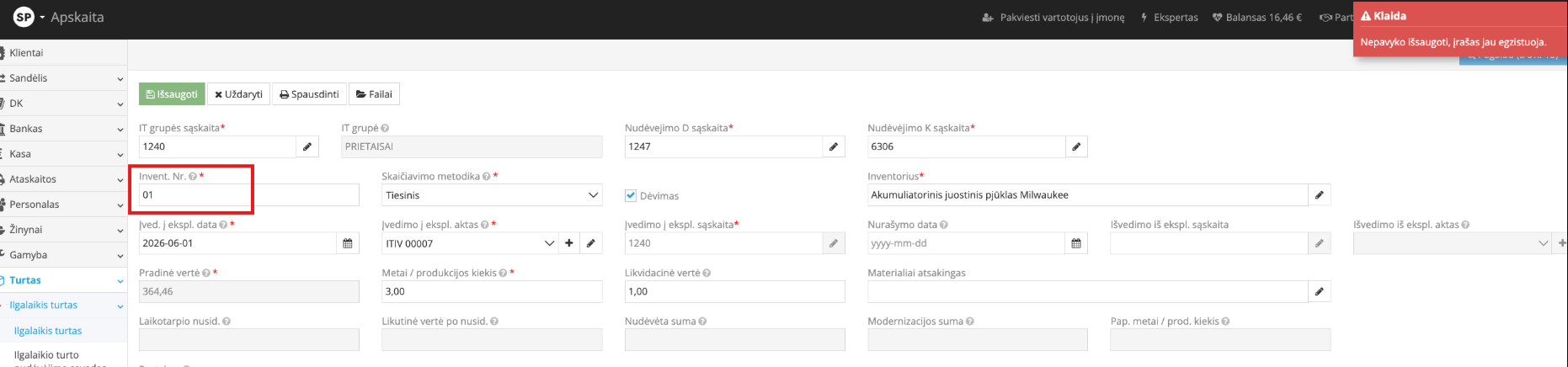 Klaidos pranešimo langas
